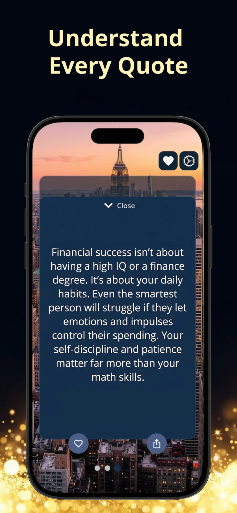 Opulia app main screen displaying the daily financial quote interface.
